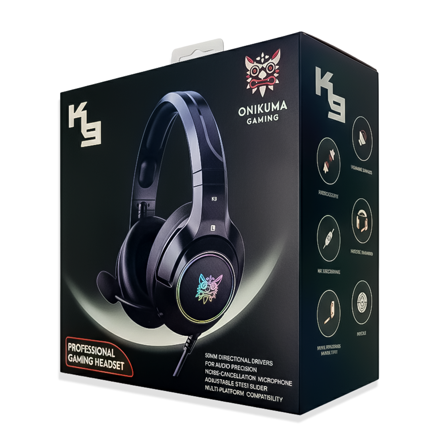 Diadema Gamer ONIKUMA K9 RGB Negra - Audio Alta Fidelidad 50mm Micrófono Retráctil