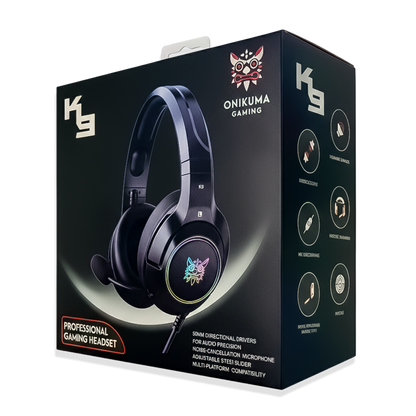Diadema Gamer ONIKUMA K9 RGB Negra - Audio Alta Fidelidad 50mm Micrófono Retráctil