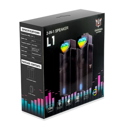 Parlantes ONIKUMA L1 RGB Modulares 2en1 – 10W RMS | Bluetooth 5.3 | Barra o Estéreo
