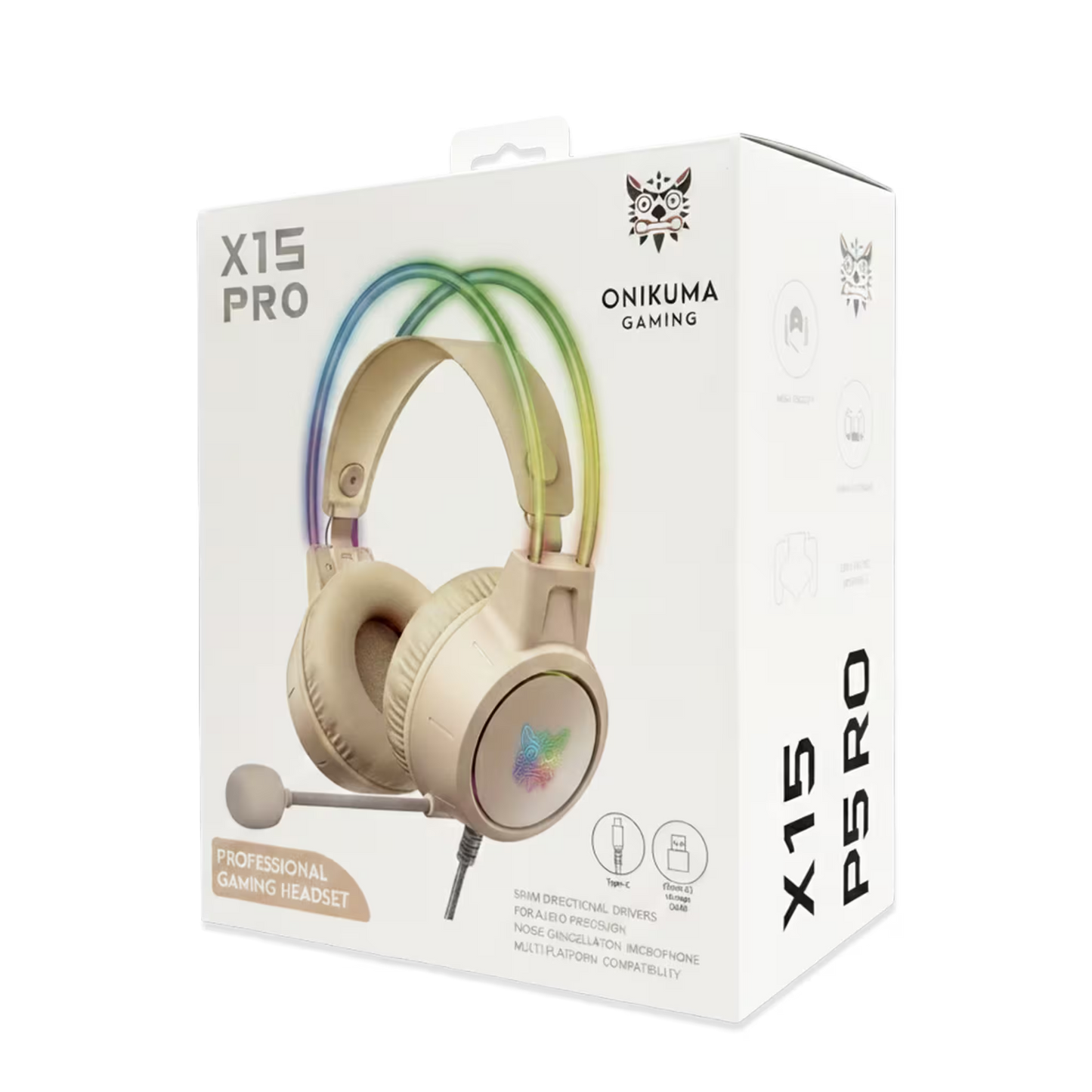 Diadema Gamer ONIKUMA X15 PRO RGB Habana - Sonido Envolvente 7.1 USB-C