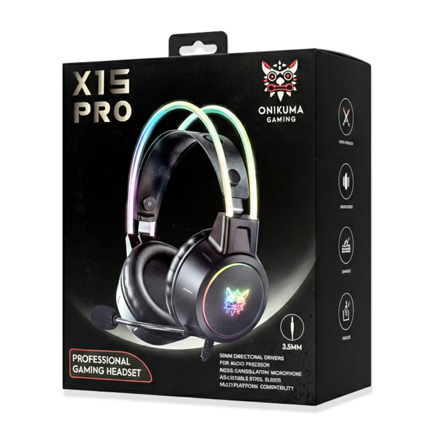 Diadema Gamer ONIKUMA X15 PRO RGB Negra - Diafragma Grafeno 50mm