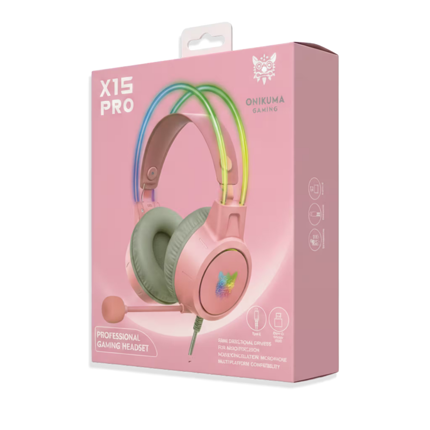 Diadema Gamer Onikuma X15 Pro Rosada – Sonido Envolvente 7.1 | Drivers 50mm | RGB | USB-C | Para Ellas