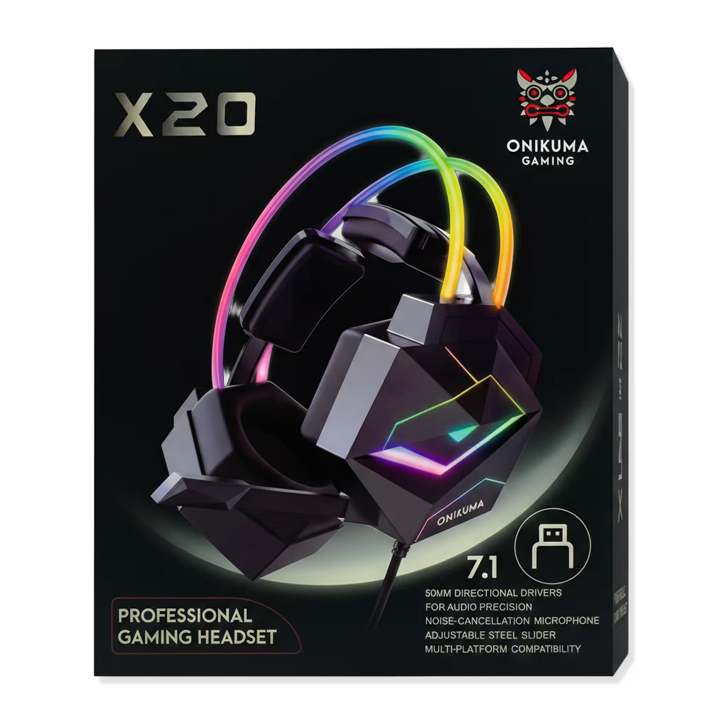 Diadema Gamer ONIKUMA X20 RGB USB - Sonido Envolvente 7.1 Drivers 50mm