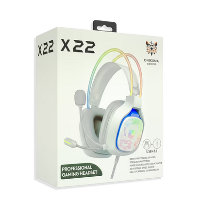 Diadema Gamer ONIKUMA X22 RGB Blanca - Audio Estéreo 50mm