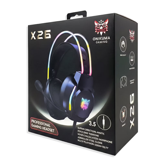 Diadema Gamer ONIKUMA X26 LED Negra - Audio 50mm Controles Multifuncionales