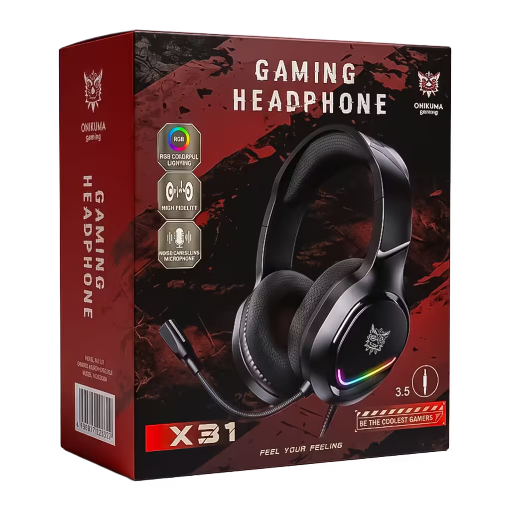 Diadema Gamer ONIKUMA X31 RGB Negra – Drivers 50mm | Mic Flexible 360° | Cable 2.1m
