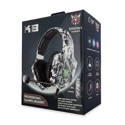 Diadema Gamer ONIKUMA K8 LED RGB Blanca Camuflada - Micrófono 360°