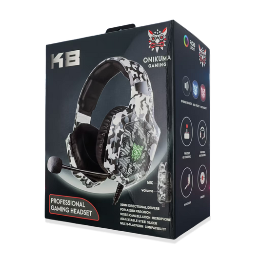 Diadema Gamer ONIKUMA K8 LED RGB Blanca Camuflada - Micrófono 360°