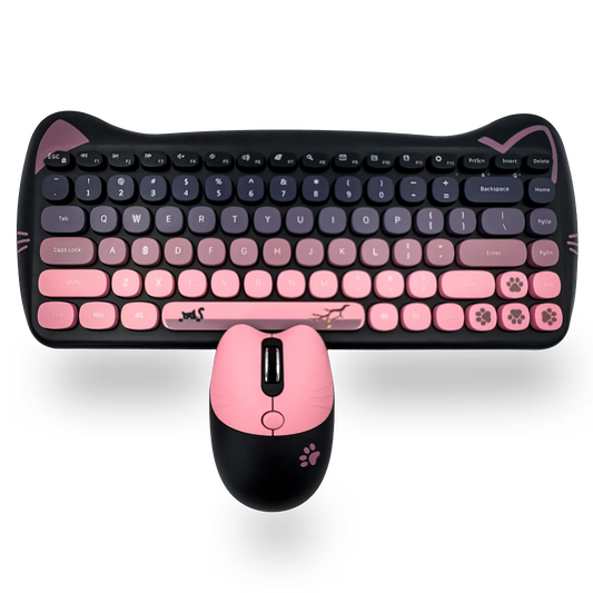 Combo Teclado Mouse Inalámbrico GEEZER Cat Series - 84 Teclas 2.4G USB Diseño Gatito