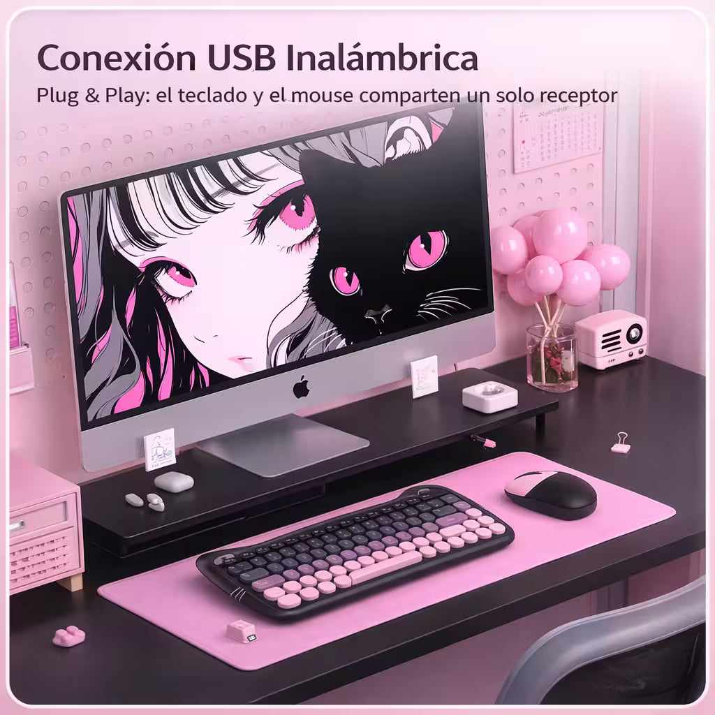 Combo Teclado Mouse Inalámbrico GEEZER Cat Series - 84 Teclas 2.4G USB Diseño Gatito