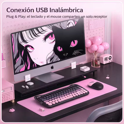 Combo Teclado Mouse Inalámbrico GEEZER Cat Series - 84 Teclas 2.4G USB Diseño Gatito