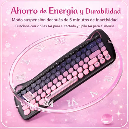 Combo Teclado Mouse Inalámbrico GEEZER Cat Series - 84 Teclas 2.4G USB Diseño Gatito
