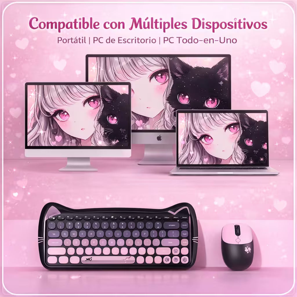 Combo Teclado Mouse Inalámbrico GEEZER Cat Series - 84 Teclas 2.4G USB Diseño Gatito
