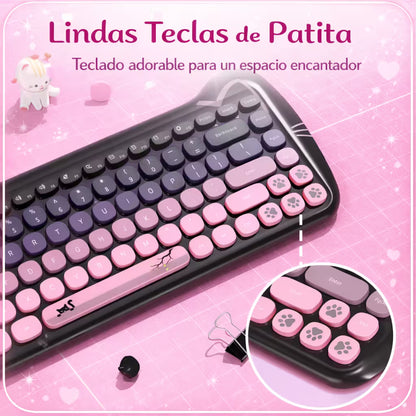 Combo Teclado Mouse Inalámbrico GEEZER Cat Series - 84 Teclas 2.4G USB Diseño Gatito