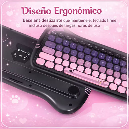 Combo Teclado Mouse Inalámbrico GEEZER Cat Series - 84 Teclas 2.4G USB Diseño Gatito