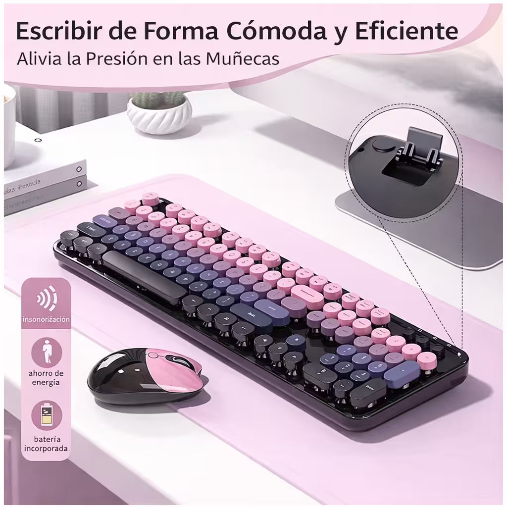 Combo Teclado Mouse MOFii SWEET Pro Recargable - Dual Bluetooth 2.4G Retro Vintage Gris