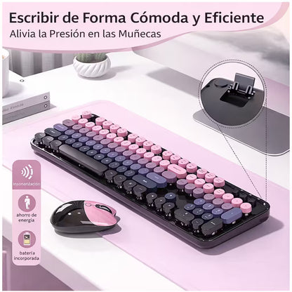 Combo Teclado Mouse MOFii SWEET Pro Recargable - Dual Bluetooth 2.4G Retro Vintage Gris