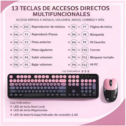 Combo Teclado Mouse MOFii SWEET Pro Recargable - Dual Bluetooth 2.4G Retro Vintage Gris