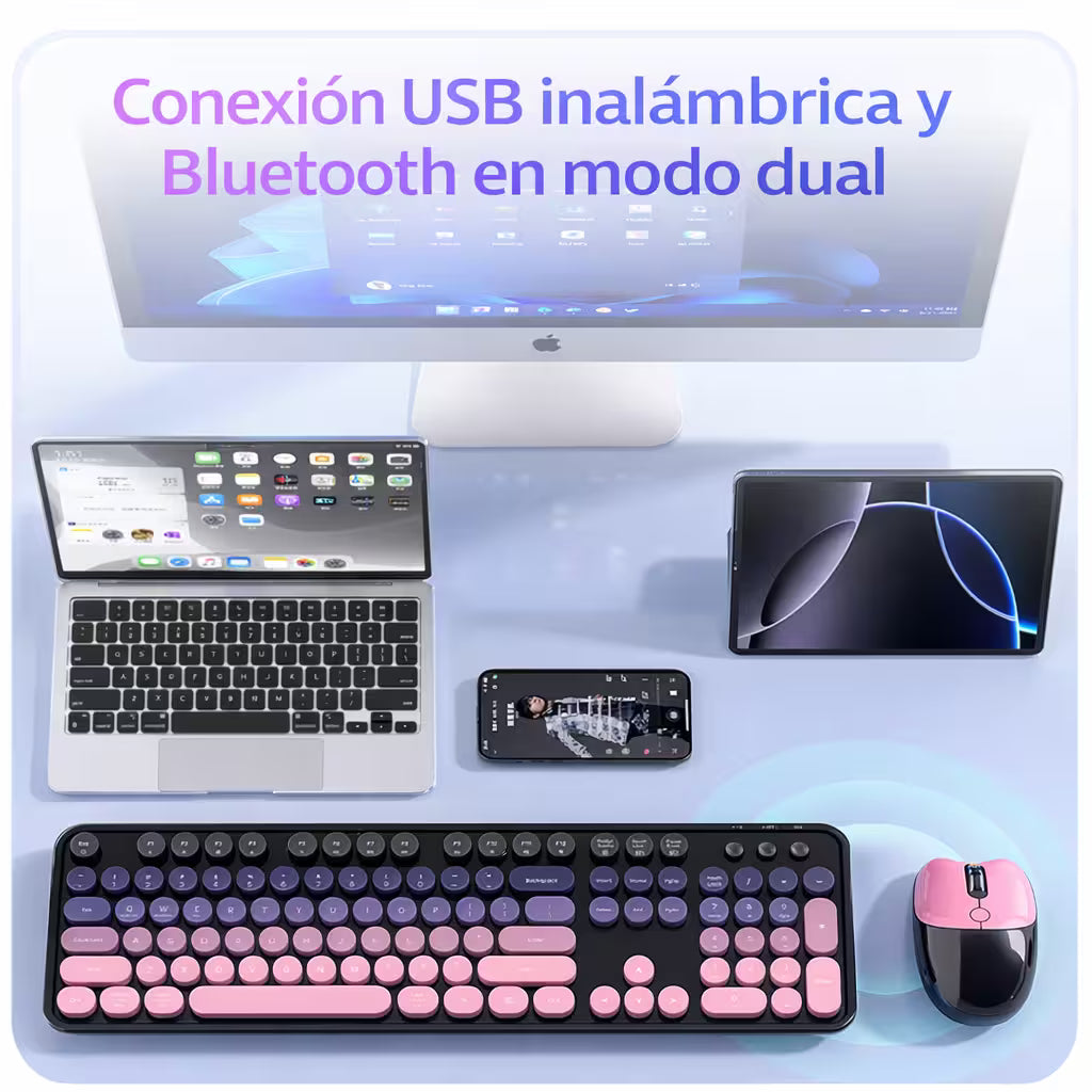Combo Teclado Mouse MOFii SWEET Pro Recargable - Dual Bluetooth 2.4G Retro Vintage Gris