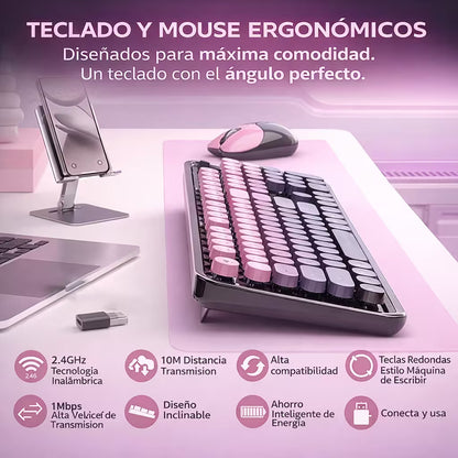 Combo Teclado Mouse MOFii SWEET Pro Recargable - Dual Bluetooth 2.4G Retro Vintage Gris