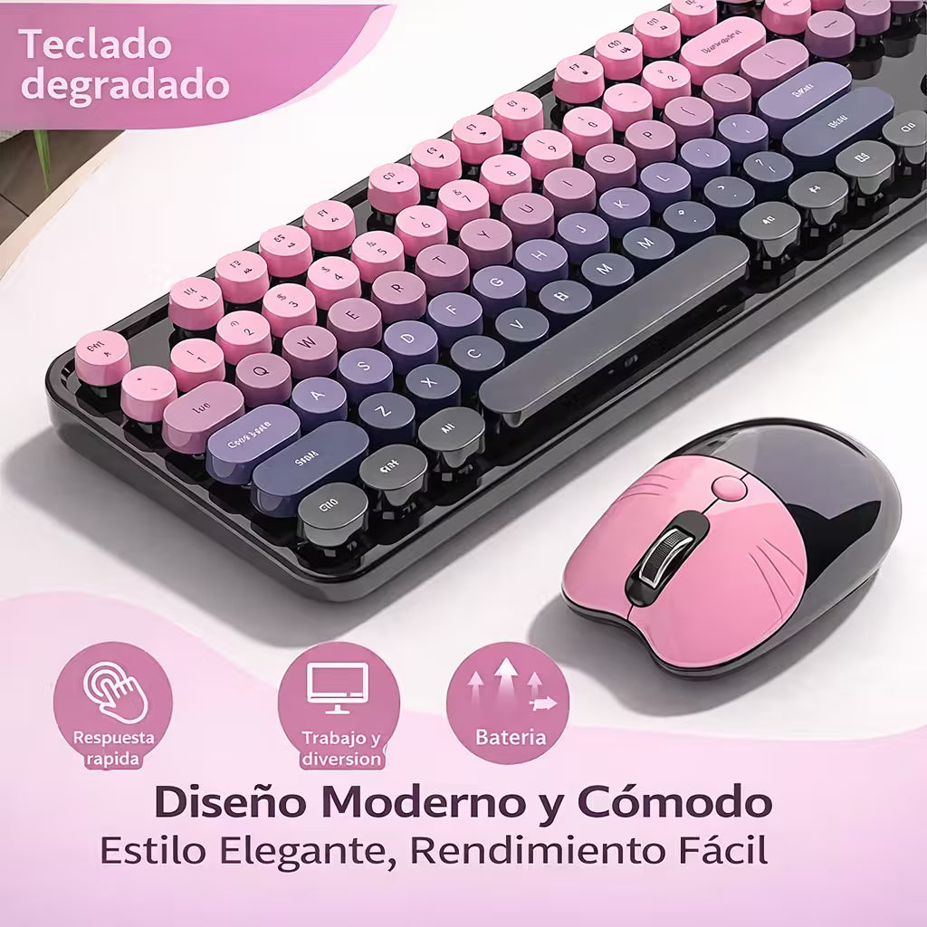 Combo Teclado Mouse MOFii SWEET Pro Recargable - Dual Bluetooth 2.4G Retro Vintage Gris
