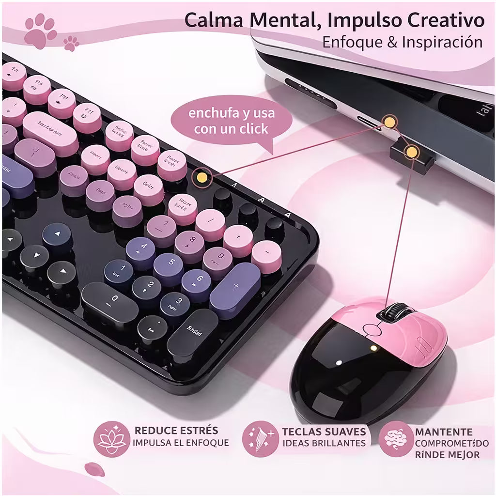 Combo Teclado Mouse MOFii SWEET Pro Recargable - Dual Bluetooth 2.4G Retro Vintage Gris