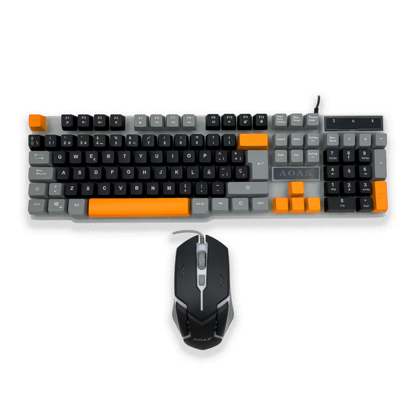 Combo Teclado Mouse Gamer RGB AOAS A-1020 Negro - LED Multicolor DPI Ajustable USB