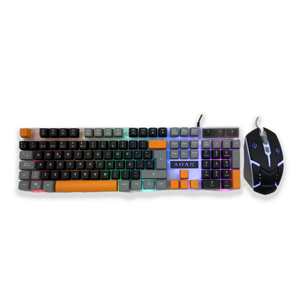 Combo Teclado Mouse Gamer RGB AOAS A-1020 Negro - LED Multicolor DPI Ajustable USB
