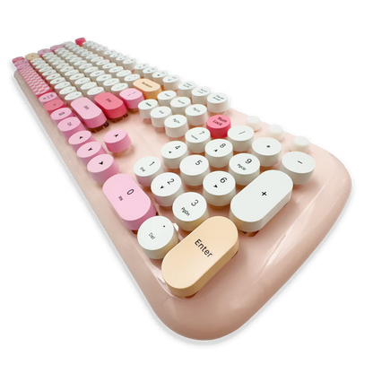 Combo Teclado y Mouse Inalámbrico Geezer Zero - Rosado | 104 Teclas Redondas Full-Size | Bajo Ruido | 2.4G