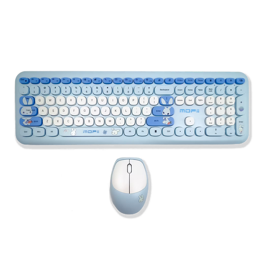 Combo Teclado y Mouse Inalámbrico MOFII 66Pro — Azul | Diseño Kawaii Conejo | 104 Teclas Full-Size | 20 Funciones Multimedia