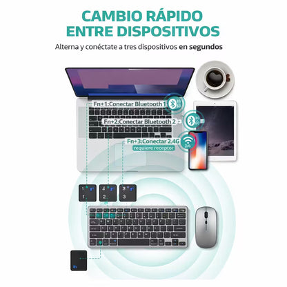 Combo Teclado y Mouse Inalámbrico Weibo WB-8077 Recargable - Bluetooth 5.0 + 2.4G con Ñ