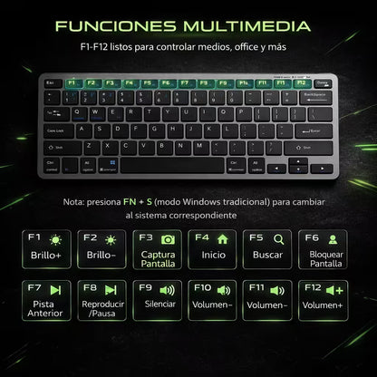 Combo Teclado y Mouse Inalámbrico Weibo WB-8077 Recargable - Bluetooth 5.0 + 2.4G con Ñ
