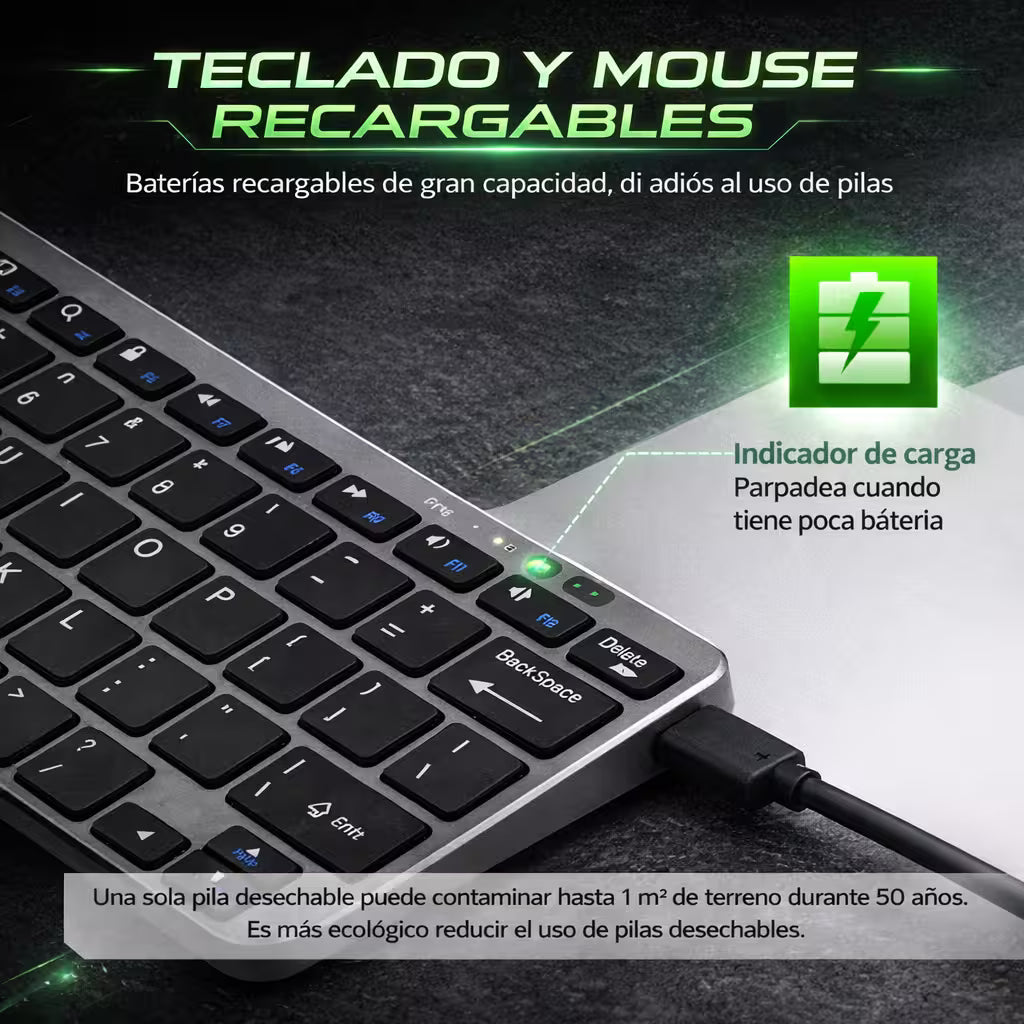 Combo Teclado y Mouse Inalámbrico Weibo WB-8077 Recargable - Bluetooth 5.0 + 2.4G con Ñ
