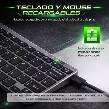 Combo Teclado y Mouse Inalámbrico Weibo WB-8077 Recargable - Bluetooth 5.0 + 2.4G con Ñ
