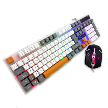 Combo Teclado Mouse Gamer RGB AOAS A-1020 Blanco - LED Multicolor DPI Ajustable USB