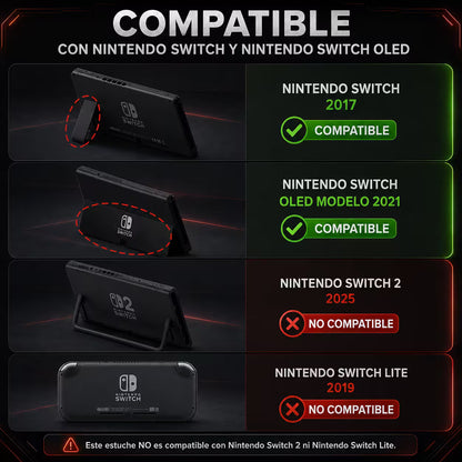 Estuche Rígido Nintendo Switch 1 y OLED – Diseño Rojo | 10 Cartuchos | Bolsillo Malla | NO Switch 2