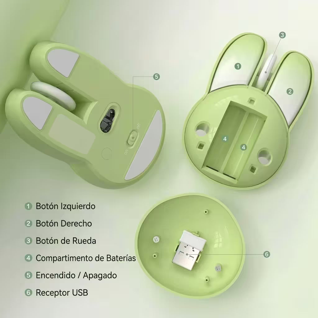 Mouse Inalámbrico Silencioso Mofii M6 - Verde 1200 DPI 2.4G | Ergonómico Para Ella