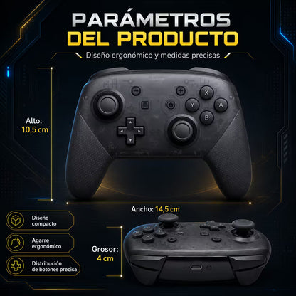 Control Pro Genérico Nintendo Switch - Negro | Bluetooth Vibración Dual Giroscopio | 8H Batería