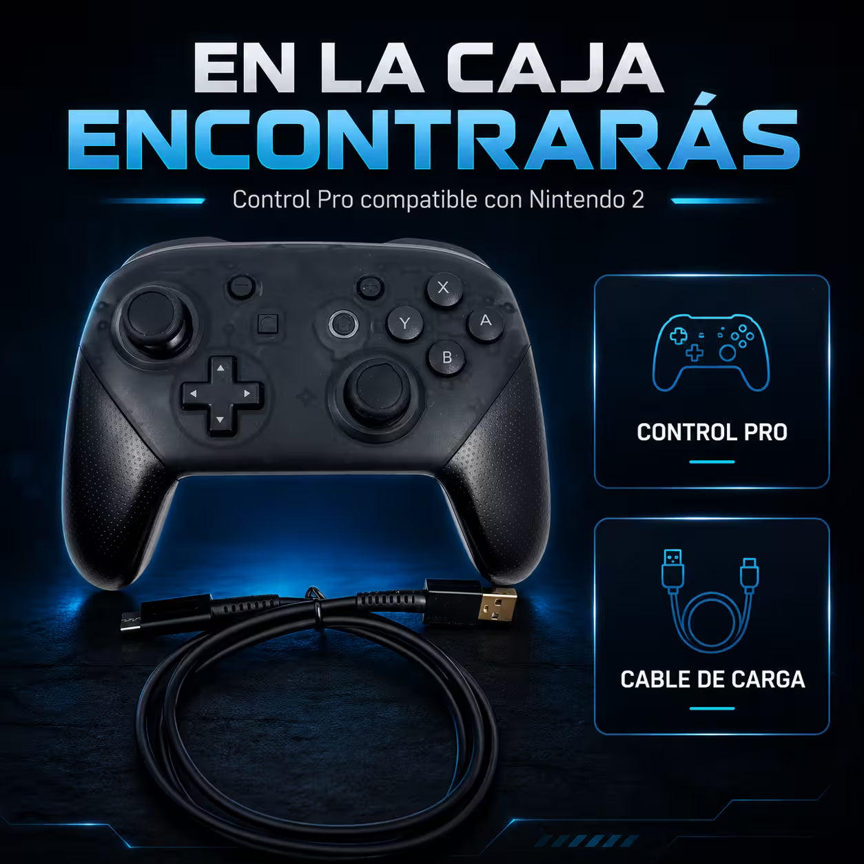 Control Pro Genérico Nintendo Switch - Negro | Bluetooth Vibración Dual Giroscopio | 8H Batería