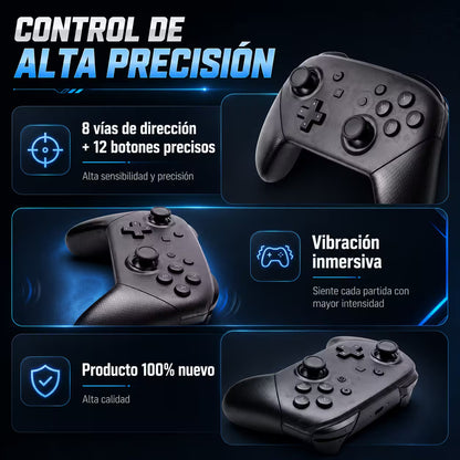 Control Pro Genérico Nintendo Switch - Negro | Bluetooth Vibración Dual Giroscopio | 8H Batería