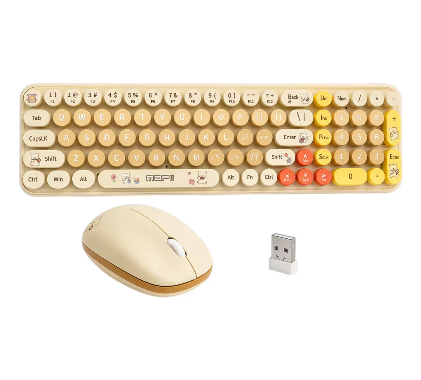 Combo Teclado y Mouse Inalámbrico Baby Bear - Habano | 100 Teclas Redondas Retro Multicolor | 10m | 2.4G