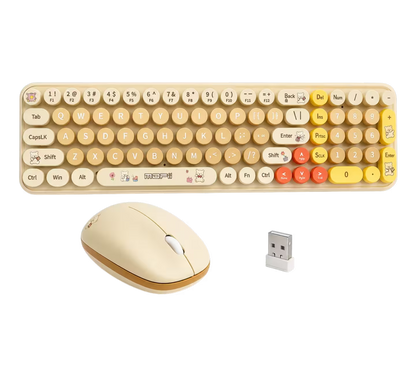 Combo Teclado y Mouse Inalámbrico Baby Bear - Habano | 100 Teclas Redondas Retro Multicolor | 10m | 2.4G