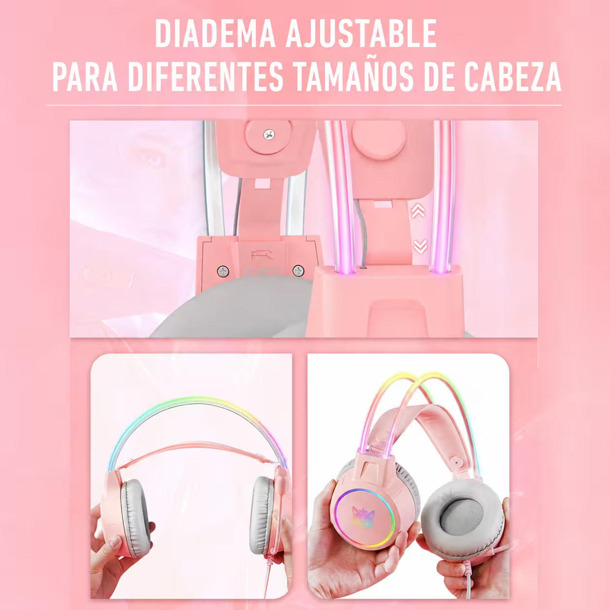 Diadema Gamer Onikuma X15 Pro Rosada – Sonido Envolvente 7.1 | Drivers 50mm | RGB | USB-C | Para Ellas