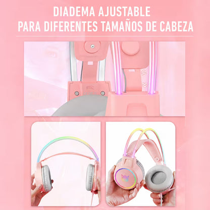 Diadema Gamer Onikuma X15 Pro Rosada – Sonido Envolvente 7.1 | Drivers 50mm | RGB | USB-C | Para Ellas