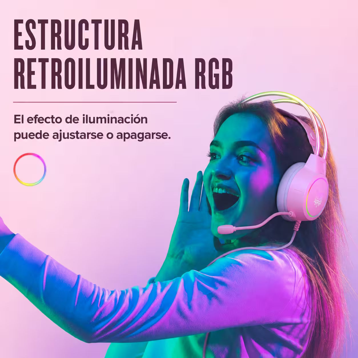 Diadema Gamer Onikuma X15 Pro Rosada – Sonido Envolvente 7.1 | Drivers 50mm | RGB | USB-C | Para Ellas