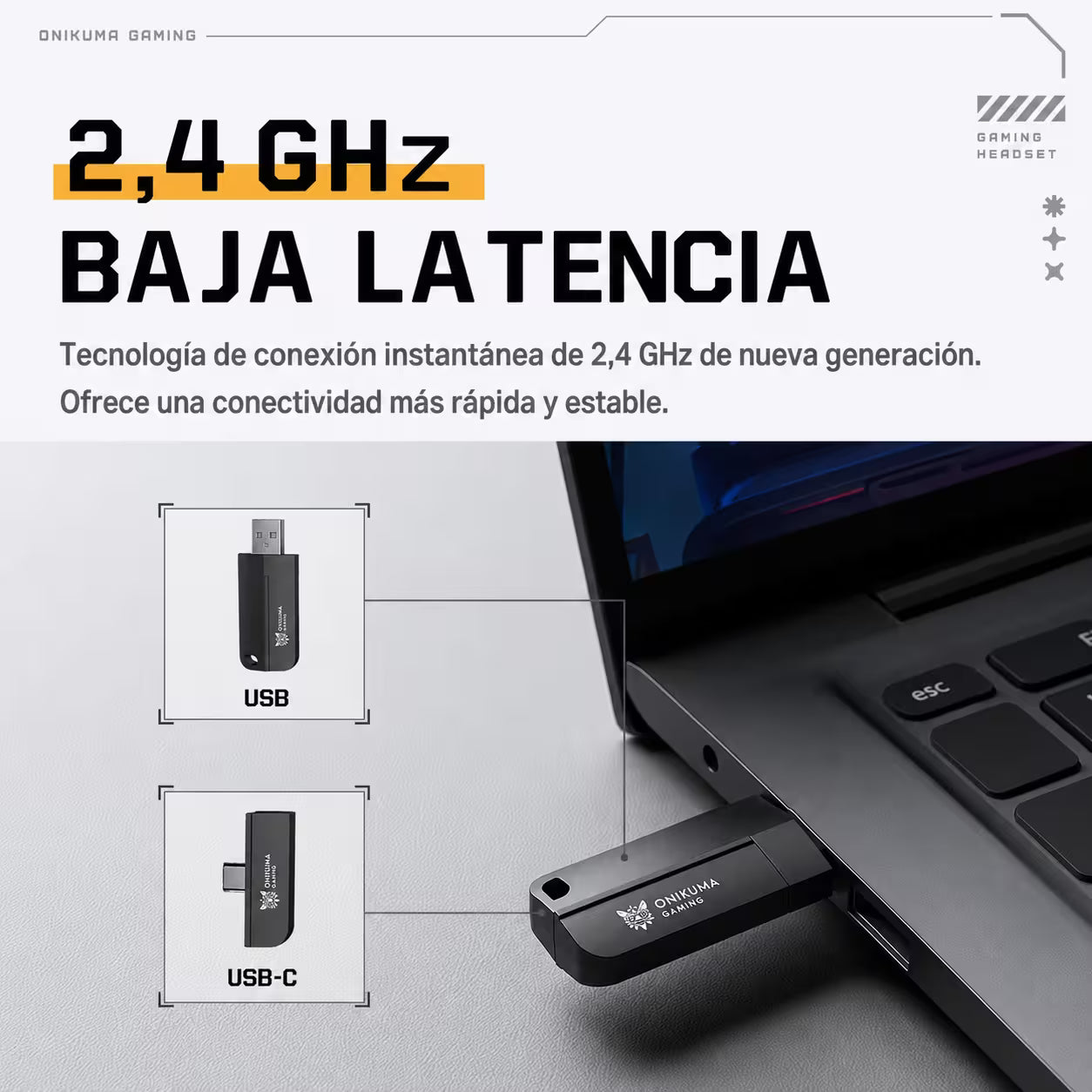 Audífonos Gamer Inalámbricos Onikuma GT805 Blanca| 4 en 1 | Mic Oculto ENC | 60H Batería | PS5, PC, Switch, Móvil