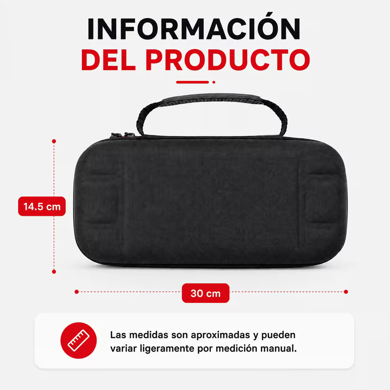 Estuche de Transporte Rígido Nintendo Switch 2 — Negro Minimalista | Interior Acolchado Cremallera Roja