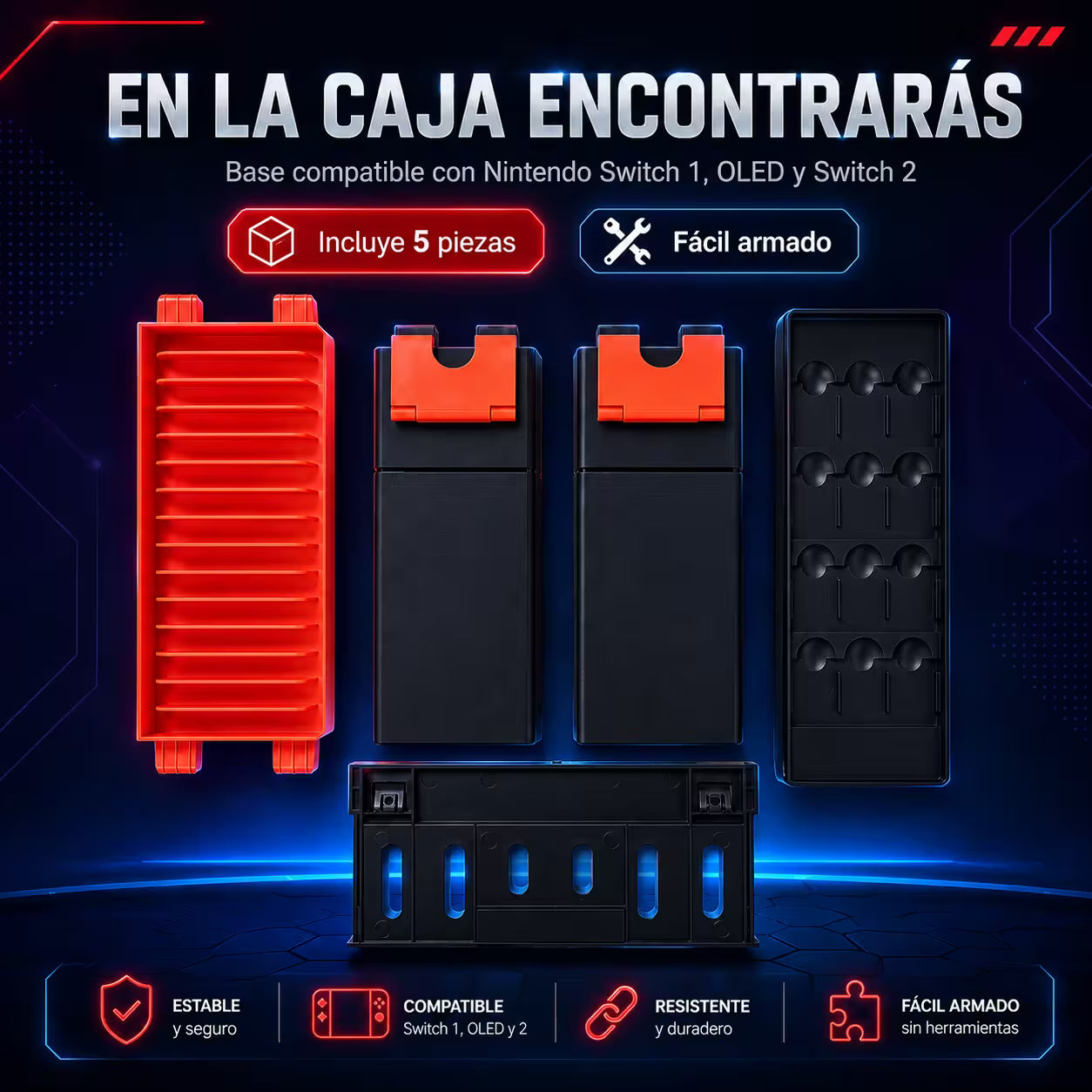 Base Vertical Organizadora DOBE para Nintendo Switch, OLED y 2 — Modelo TNS-19051