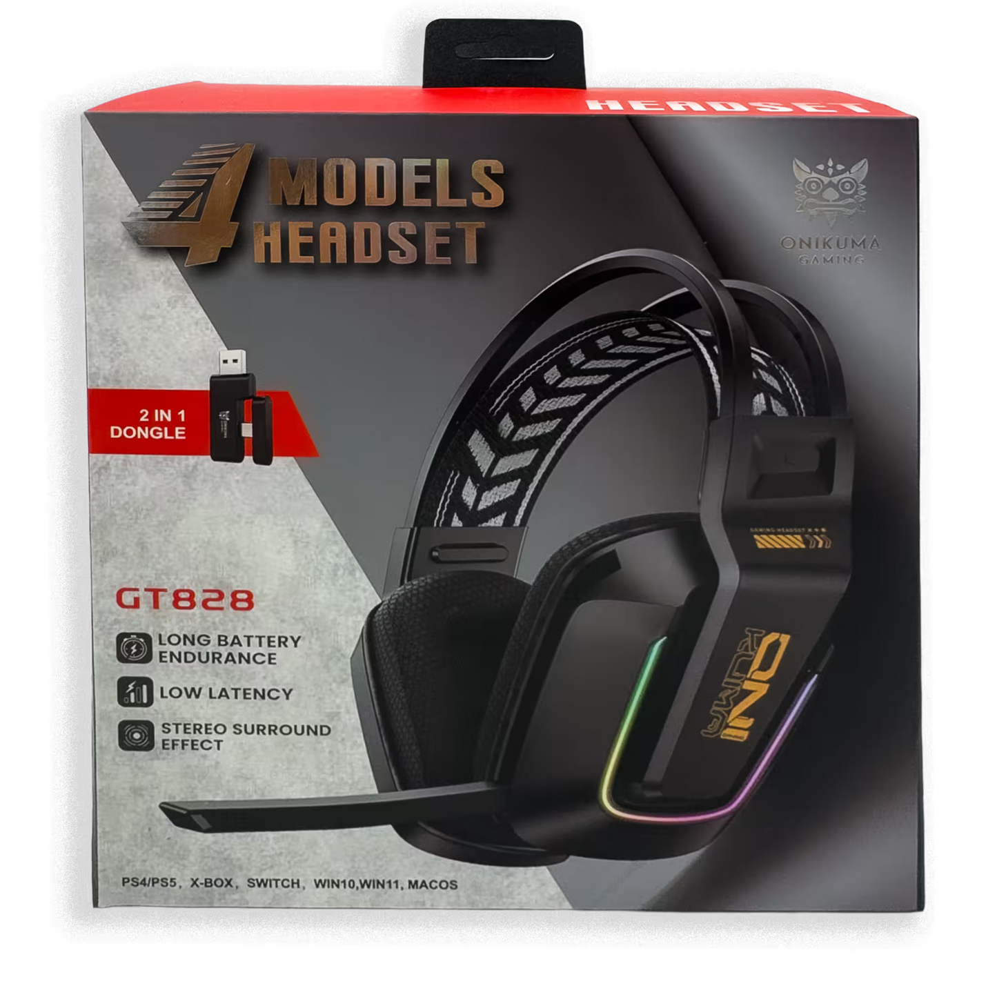 Diadema Inalámbrica Onikuma GT828: Sonido 50mm, Batería 900mAh, Baja Latencia con Dongle 2 en 1