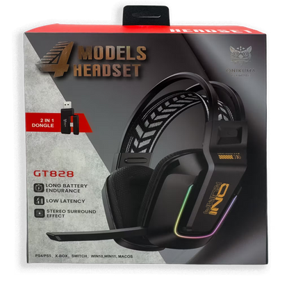Diadema Inalámbrica Onikuma GT828: Sonido 50mm, Batería 900mAh, Baja Latencia con Dongle 2 en 1